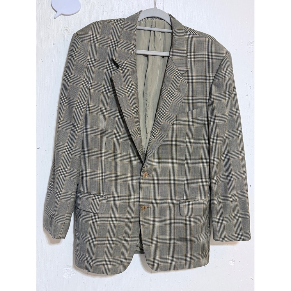 Valentino Uomo Mens Pure New Wool Plaid Blazer Saks Fifth Avenue Tan Navy 44L
